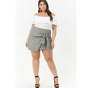Business style plaid tie front skirt